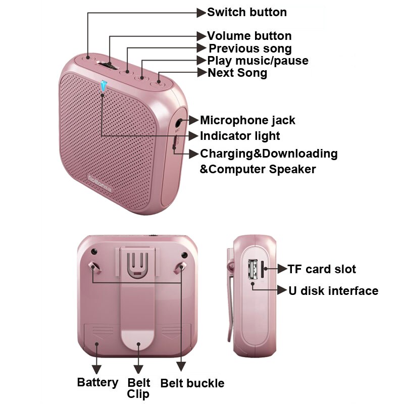 Mini megáfono amplificador de voz portátil con micrófono y cable, Mini altavoz de Audio, compatible con disco USB y reproductor de tarjeta TF