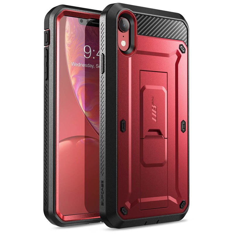 SUPCASE Pour iPhone XR Cas 6.1 pouces UB Pro Full-Corps Robuste Étui Housse de Téléphone avec Construit-dans le Protecteur D'écran et Béquille: MetallicRed