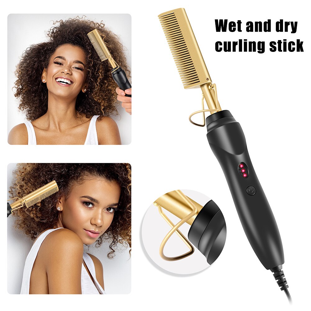 Electric Hair Curler Comb Wet Dry Hair Curling Iron Straightener Brush Care Tool Stick SMR88