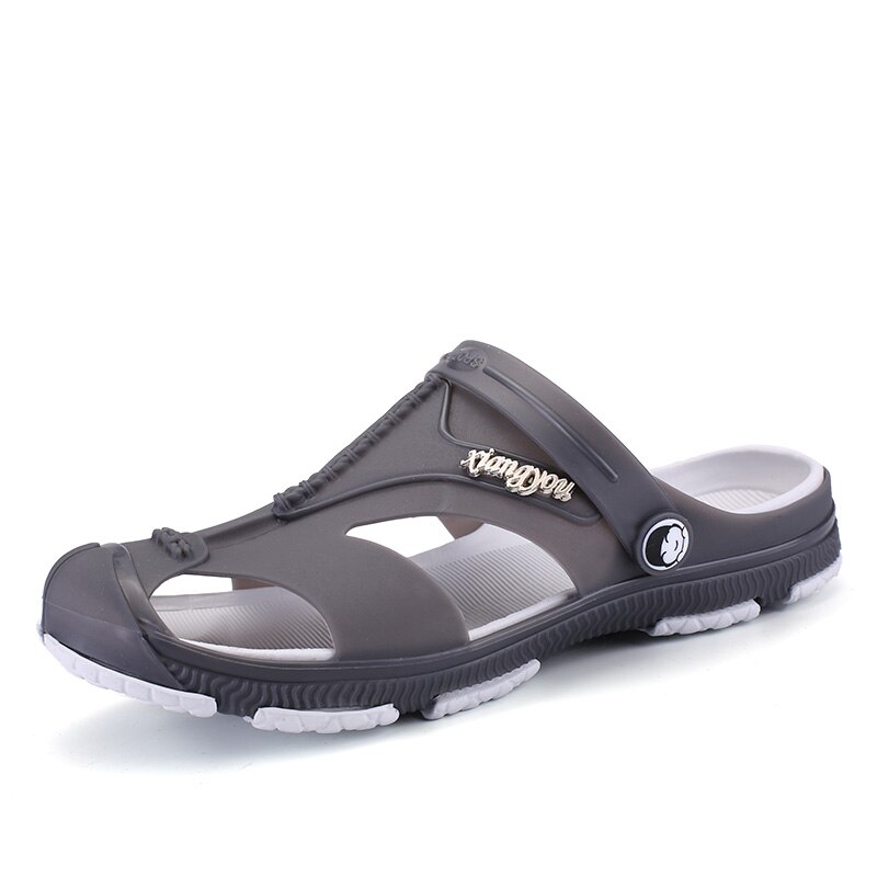 Summer Men's Slippers Clogs Slip-On Garden Shoes Breathable Man Sandals Plus Size Male Beach Shoes Flip Flops Quick Dry: Grey / 8 5
