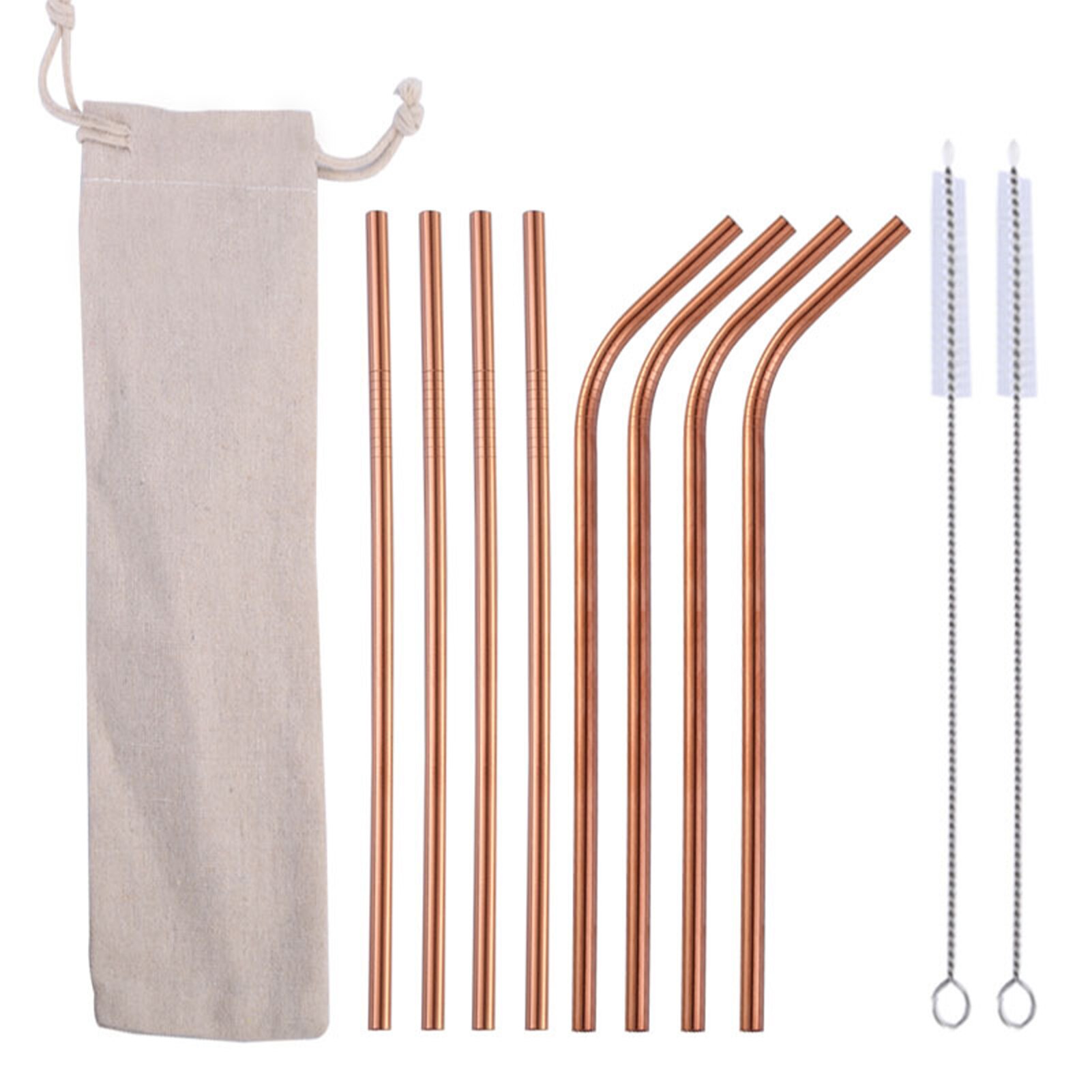 10pcs/set Cocktail Party Bar Reusable Straws Cleaning Brushes Long Birthday Wedding Coffee Drinking Festival Stainless Steel