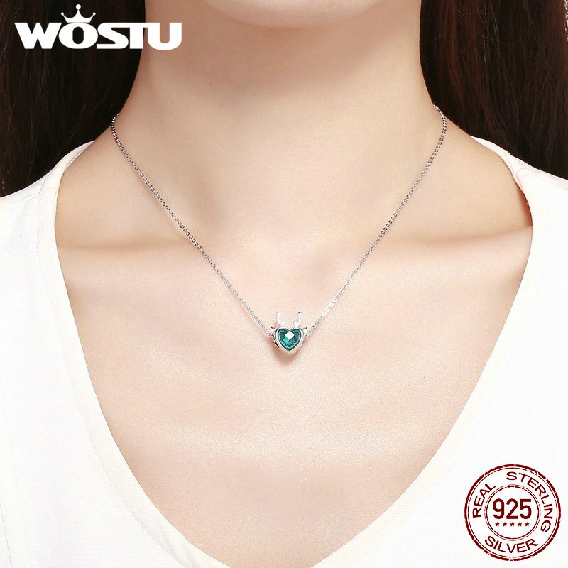 WOSTU 925 Sterling Silver Christmas Blue Elk Deer Bead Fit Charm Bracelet & Necklace Pendant Original Jewelry FIC1022