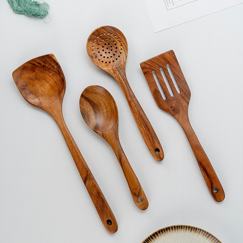 Teak Spoon Set Acacia Wood Long Handle Cooking Utensils Non-stick Pan Special Wooden Cooking Spatula