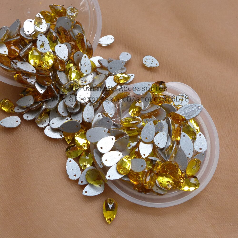 100 stuks/partij Clear Kristallen Geel Rhinestone Naai Acryl Flatback Strass Crystal Steen Voor Kleding Jurk accessoires