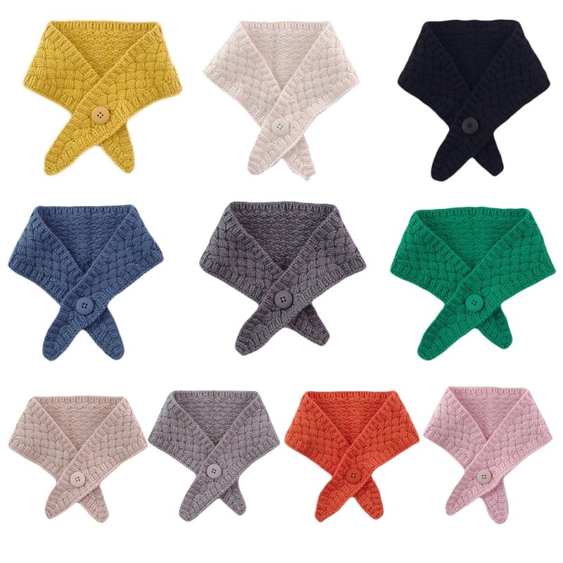 Women Knit Button Scarf Cross False Collar Solid Color Crochet Shawl Wrap Warmer 6XDA