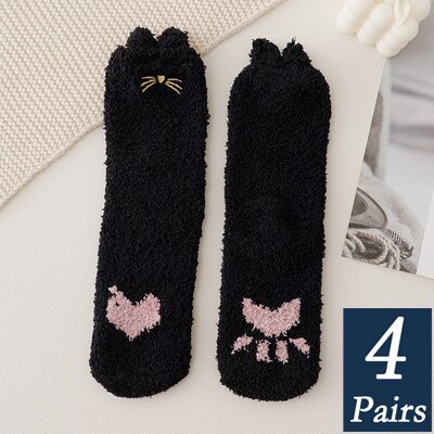 4 pary damskie zimowe ciepłe skarpetki różbyć winnym cukierki jednokolorowe miękkie puszyste skarpetki z owczej skóry gruby koralowy aksamit zamazany długie skarpety frotte: 6