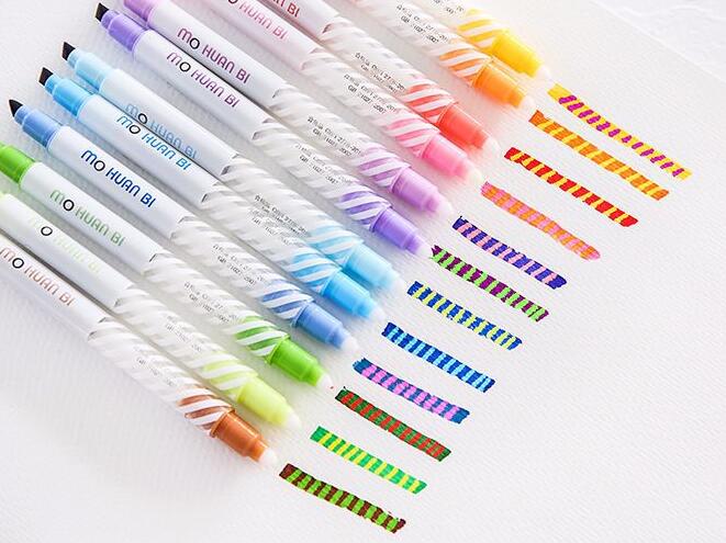 Hk 12 stk farveskiftende highlighter lyse farver fluorescerende pen japansk slik farve sød kunsttegning markør pen papirvarer: Default Title