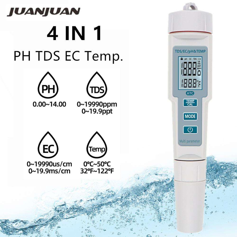 4 in 1 ph tds ec temp meter tester ph digital water monitor tools vandfilter renhed pen med baggrundsbelysning 50% slukket
