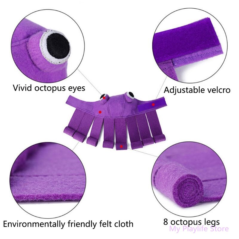 Gorro de fieltro morado con forma de pulpo para gatos, gorro festivo para cachorros y gatitos, sombrero de tocado para gatos, disfraz de Halloween y Navidad C42