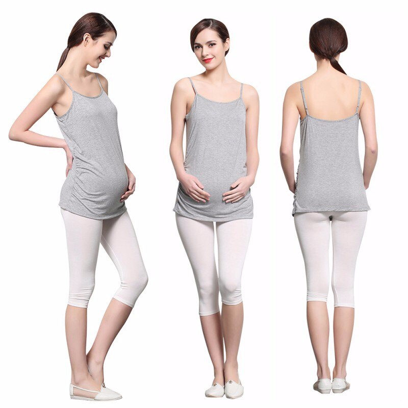 Mutterschaft Weste Kleidung für Schwangere Frauen Mutterschaft knapp Gedruckt Schwangerschaft Ärmellose Weste Panzer Spitzen Bluse: grau lang Panzer / XL