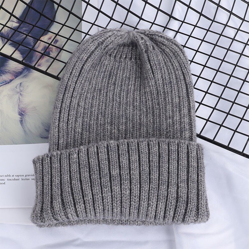 Kvinder vinter varm hue uld strik hue hatte kvinde hue behagelig bomulds kasket slouchy beanie hække kasket flere farver: Mørkegrå -2