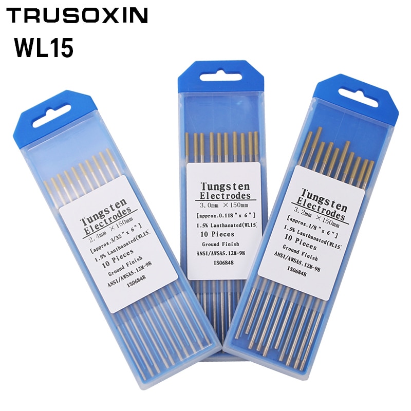 Electrodo de tungsteno lantanado con cabeza dorada de 10 Uds., aguja de soldadura de tungsteno TIG 1,6/2,0/2,4/3,0/3,2/4.0X150mm, varilla de tungsteno, Pin de soldadura