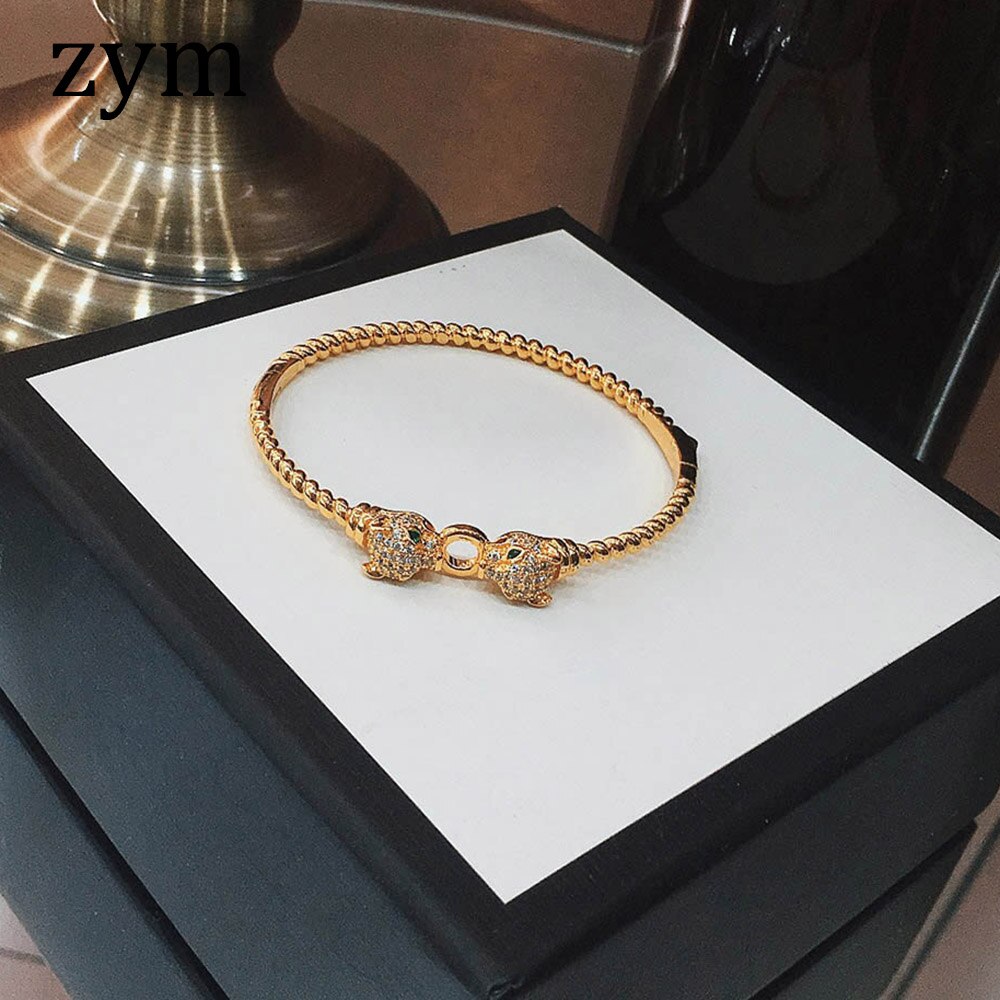 FXM Women's Bracelet - Cubic Zirconia Cheetah - Gold, Rose Gold, Silver Plated - Trendy Animal Design