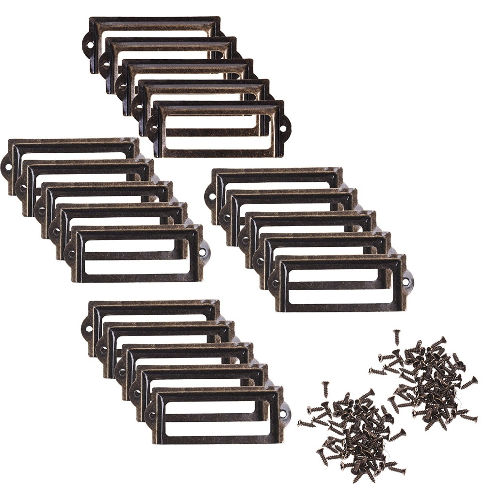 20 stk 83 x 33mm bronsefargede metallkontor arkivhyller skuff navnekortetikettholderrammer med skruer