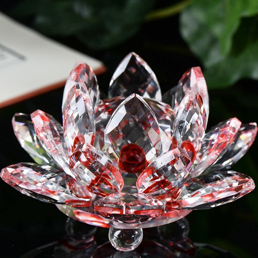 8 farve smukke krystal lotus lysestager glas blomst lys te lysestage lysestage ornament feng shui dekor samling: Rød
