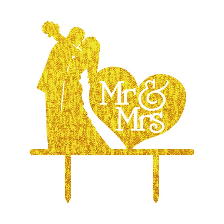 Kærlighed hjerte mr & fru akryl brudgom kage flag toppers guld sølv sort hvid til bryllup & jubilæum fest kage indretning: Guld