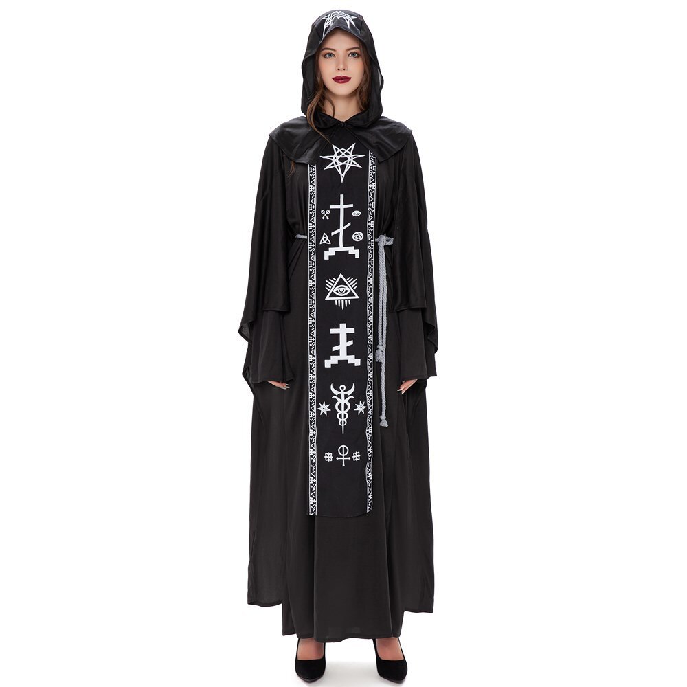 Disfraz de Halloween de mago Unisex para hombre y mujer, Túnica de monje Medieval, vampiro, disfraz de monje antiguo cristiano