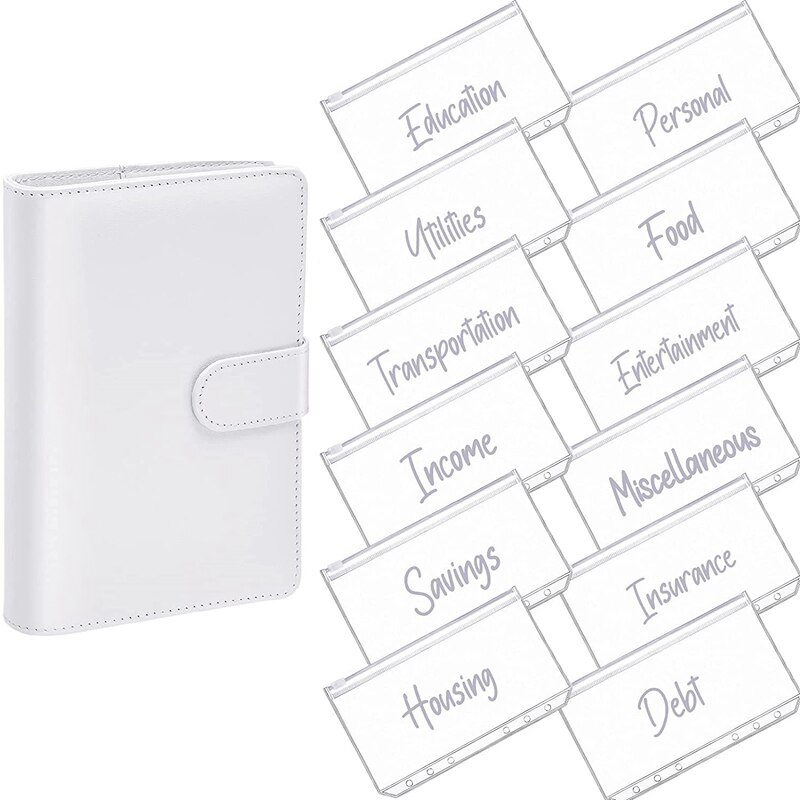 A6 PU Leather Notebook Magnetic Personal Planning Binder with 12 Binder Pockets Binder Zipper Folder for Bill Planner: Burgundy