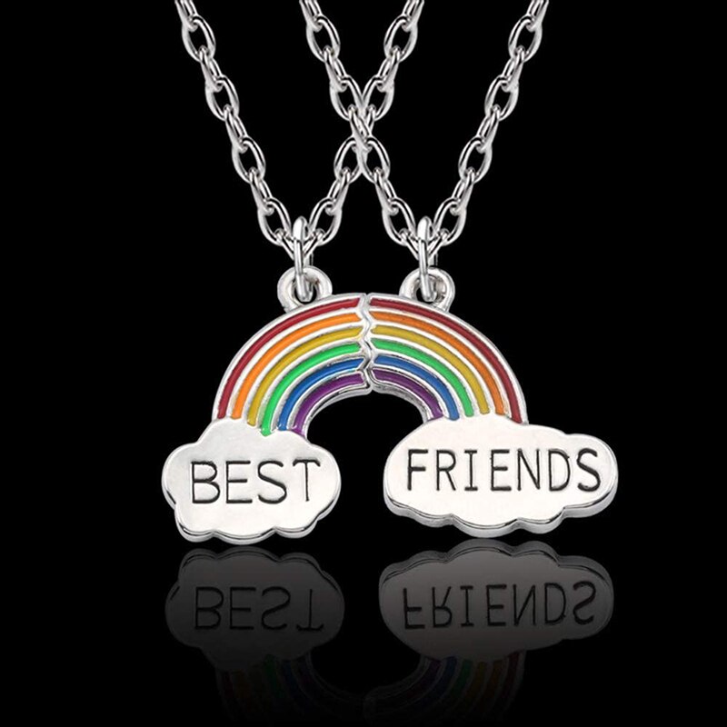 Beste Freunde Halskette 2 Stück Emaille Puzzle Regenbogen Wolke Anhänger Halskette BFF Freundschaft Schmuck Für Frauen Männer