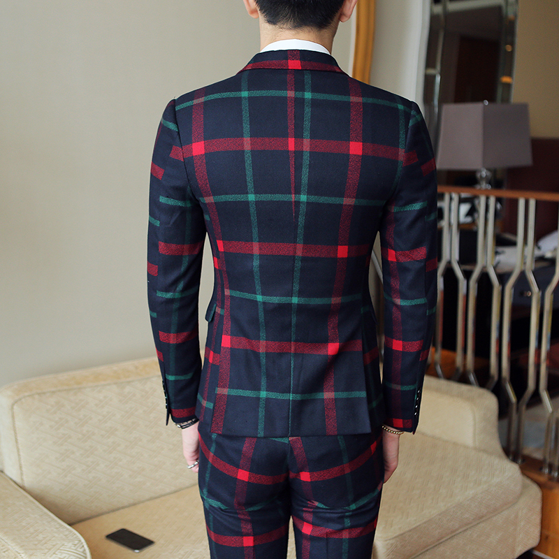 Plaid bryllup jakkesæt ternet jakkesæt mænd vintage galla fest jakkesæt mænd slim fit dobbeltradet jakkesæt jakke vest pant