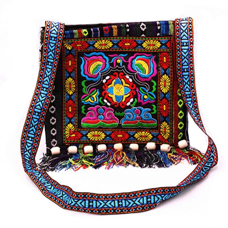 Hmong – sac à bandoulière Vintage chinois Style National ethnique, sac brodé Boho Hippie pompon, fourre-tout: Default Title