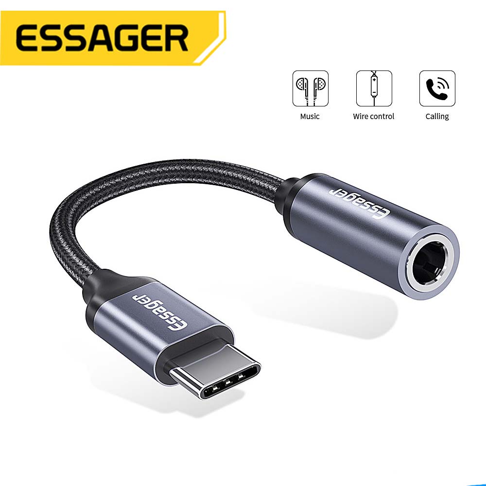 Essager Adapter USB Type-C do 3,5 mm Jack żeński do słuchawek Zestaw słuchawkowy typu C do 3,5 mm Aux Kabel audio do Xiaomi Samsung Huawei