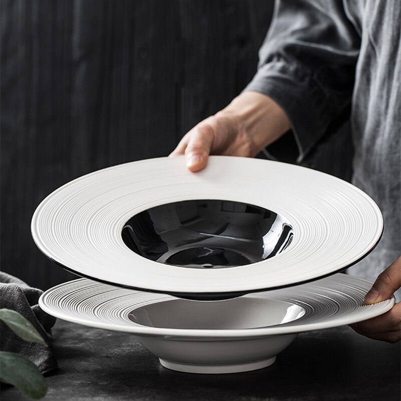 Sombrero de paja de cerámica nórdica, plato occidental, Hotel, restaurante, vajilla de cocina de 11,4 pulgadas, Pasta francesa, sopa, fideos, postre, plato profundo