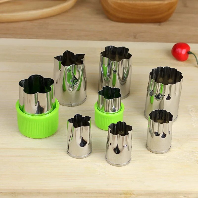 Cortador de fruta con moldes para verduras, cortador con dibujo de flores, molde de acero inoxidable para pastel, galletas, galletas, forma de corte, herramientas DIY, 8 Uds.,: 8pcs