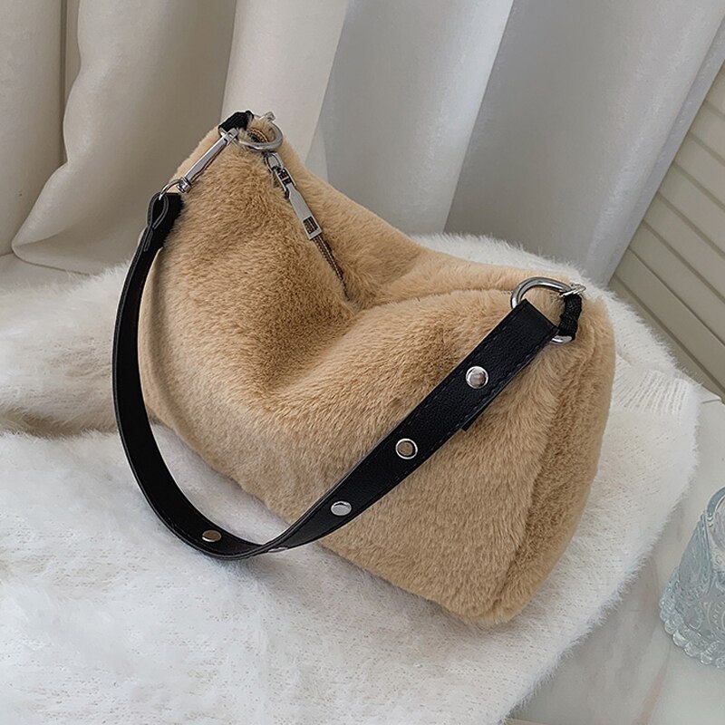 Plys crossbody-tasker til kvinder kvinders vintertrendende mærkevarer skuldertasker og punge luksus imiteret pels håndtaske