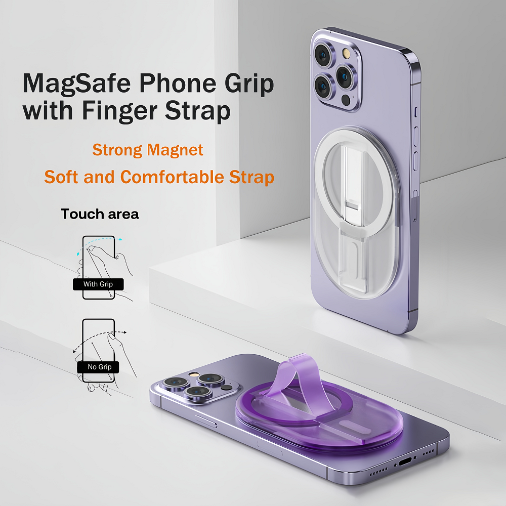 MagSafe Phone Grip with Finger Strap for iPhone 15/14/13/12 Series Magnetic Phone Grip Holder as Magnetic CellPhone Stand Holder