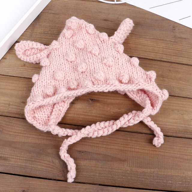 Gorros de lana con orejeras para bebés, con cordones, para otoño e invierno, para hombres y mujeres, sombreros artesanales, bonitos de punto: B2