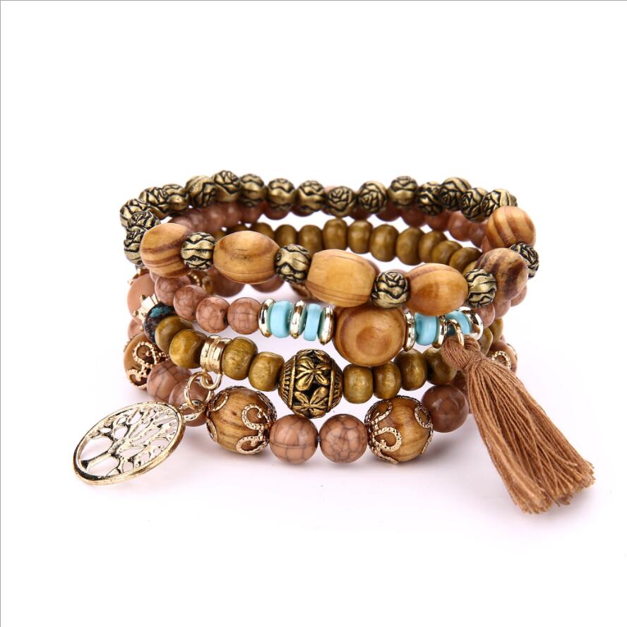 Charm Bracelets for Women Men Multilayer Wooden Beads Wristband Bracelets & Bangles Pulseira Boho Jewelry: Brown