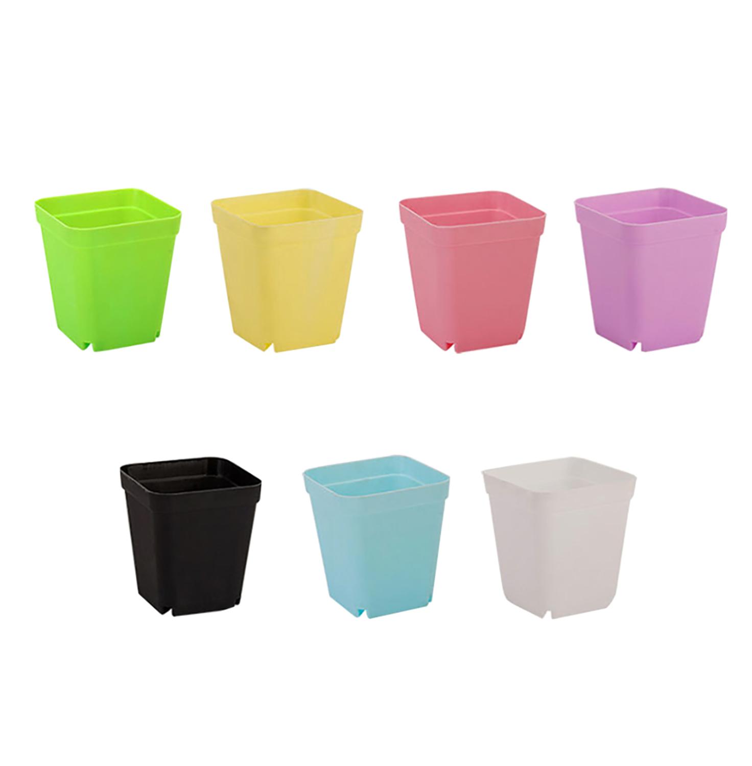 Candy Colors Mini Square Plastic Plants Flower Pots Home Garden Office Succulent Plant Pot Greenhouse Nursery Trays 7 Pieces: Mix Colors / Thin