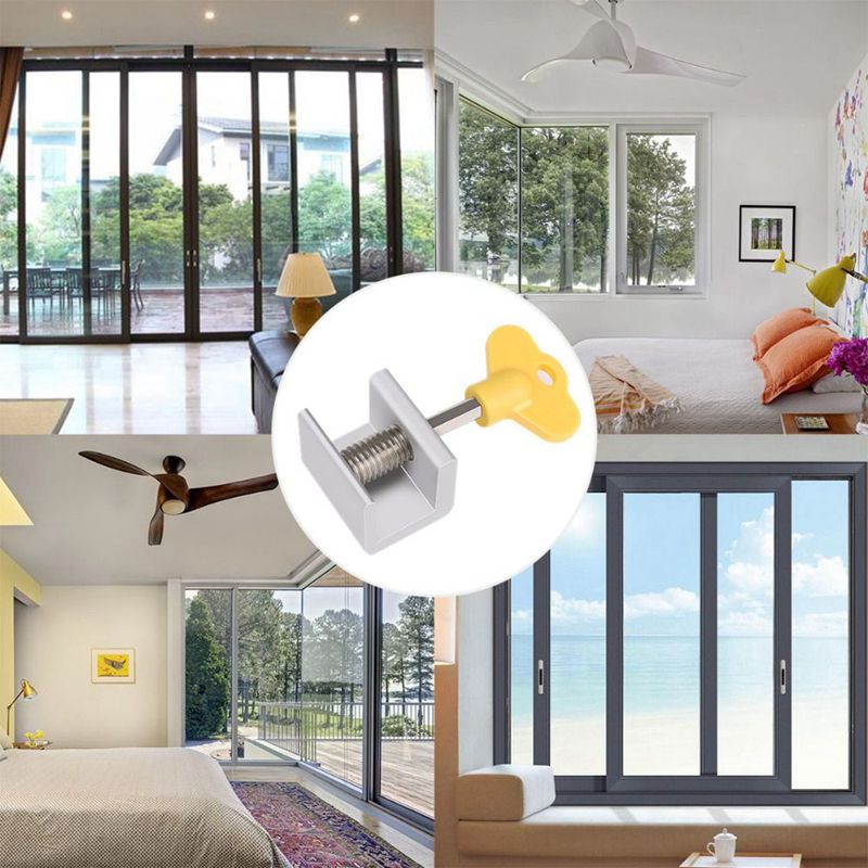 4 Sets Adjustable Sliding Window Locks Stop Aluminum + plastic Door Frame Security Lock with Keys Home Office Safety window Lock