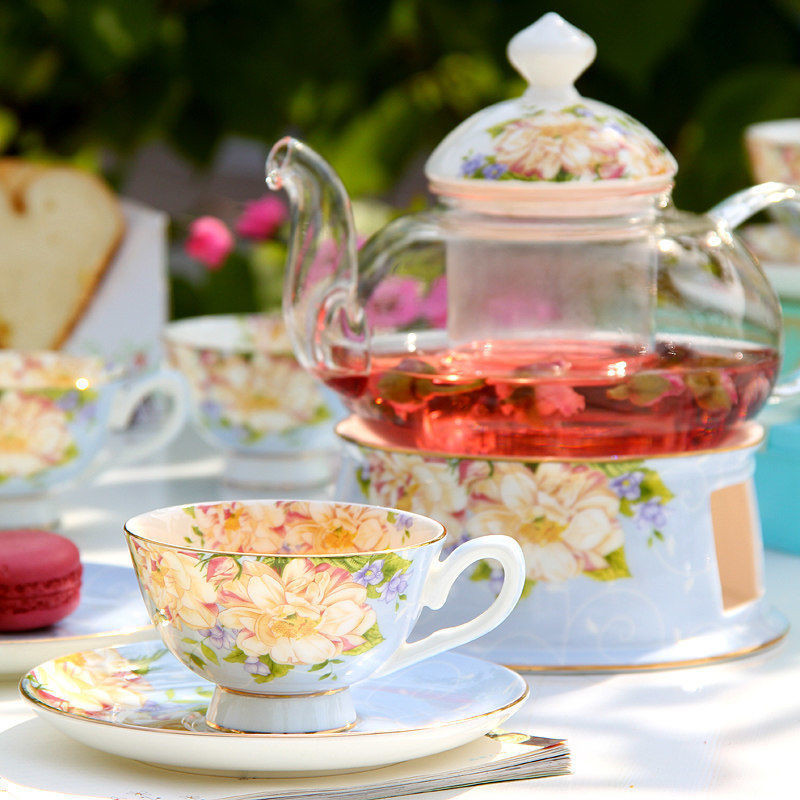 English British Afternoon Tea set for Home Office Cafe High-Grade Porcelain Tea Cup Saucer Spoon Glass Teapot Teaware set