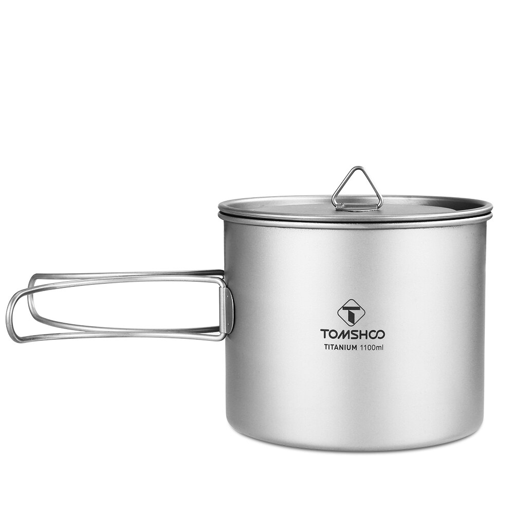 Tomshoo 1100Ml Outdoor Titanium Cup Mok Water Cup Servies Outdoor Camping Koken Potten Picknick Hang Pot Met Deksel Kookgerei