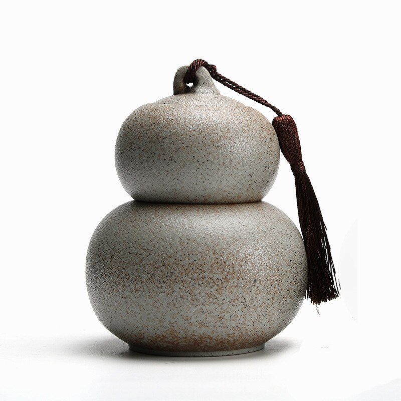 Two-pound gourd tea pot ceramic sealed pot rough pottery retro double tea pot storage tank: A-3