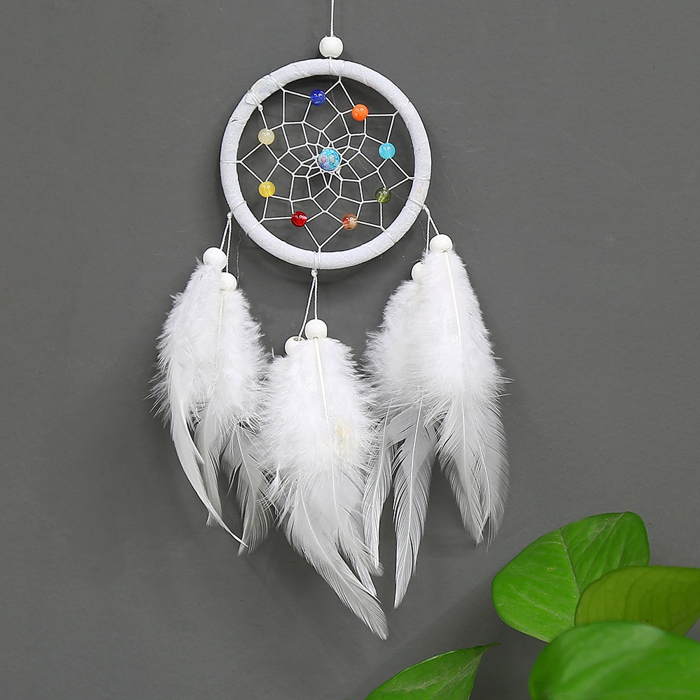 Atrapasueños colgante para coche, accesorios, decoración de pared, hecho a mano, de cumpleaños: white