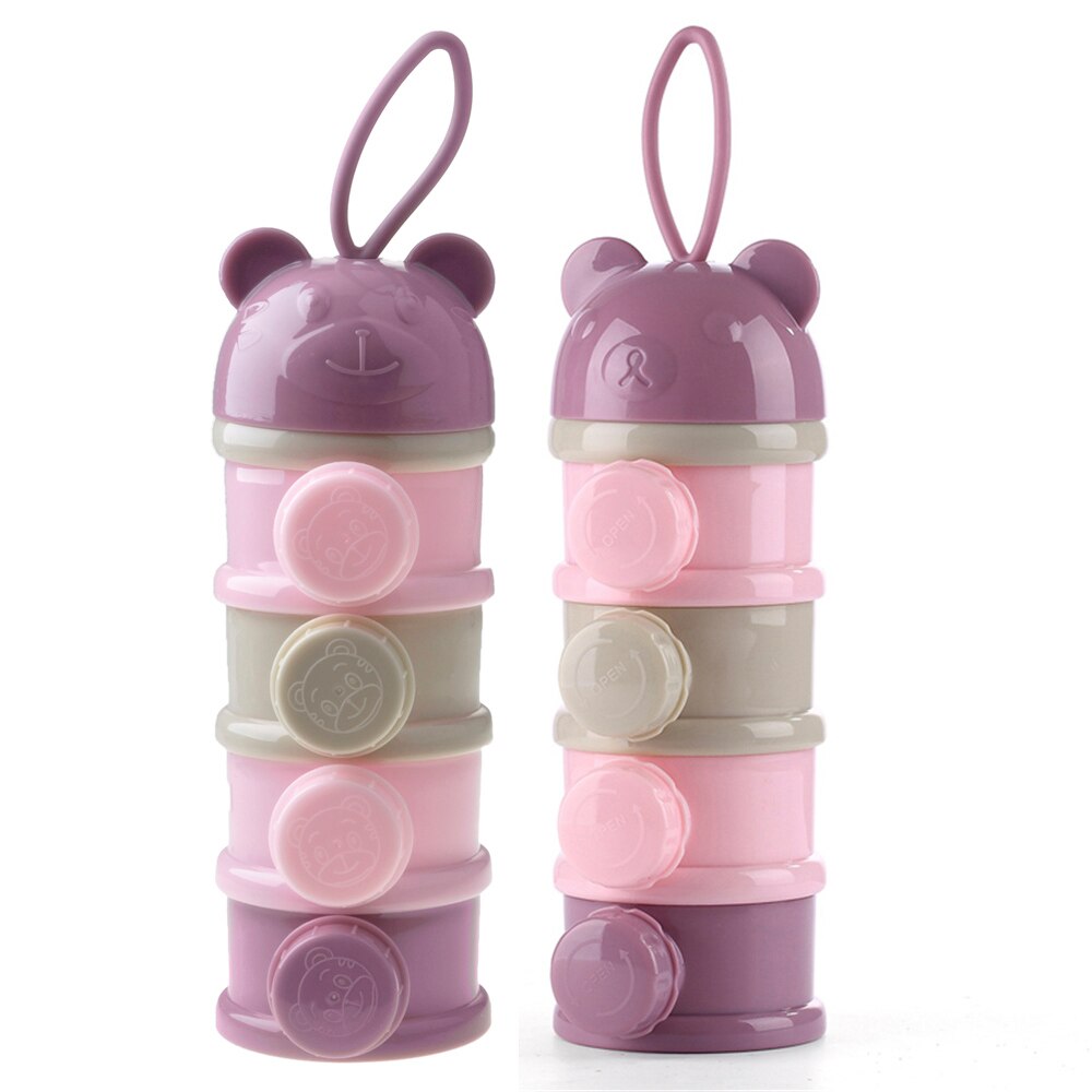 Infant formula dispenser toddler snack outdoor 4-layer stackable food container portable: Purple