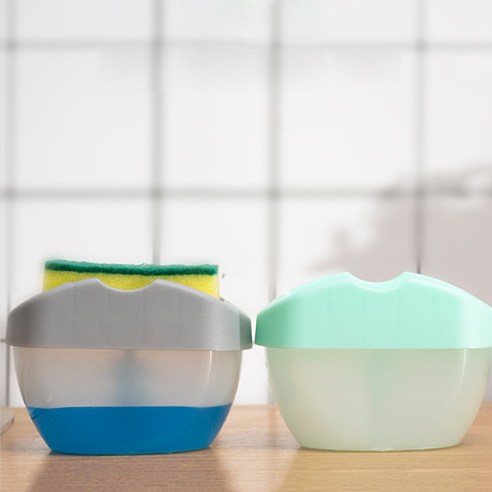 Soap Dispenser with Sponge Holder Cleaning Liquid Container Manual Press Organizer Kitchen Cleaner Tool Clean Detergent Semen Bo