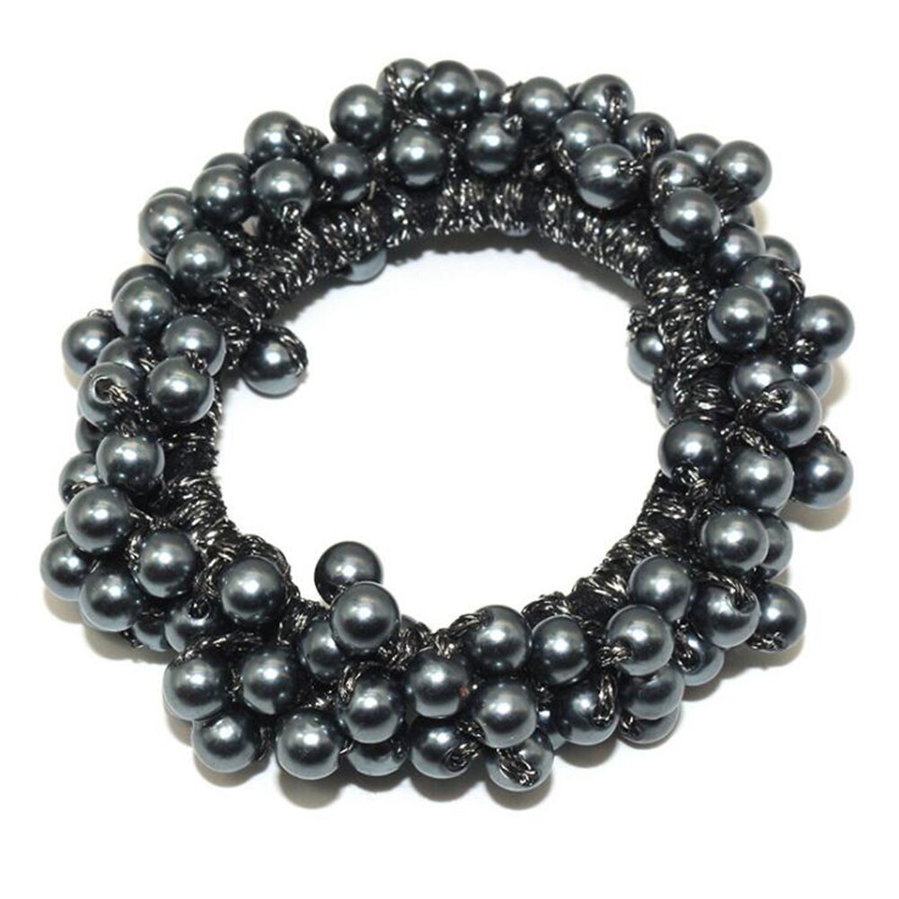 Women Girls Colorful All Pearls Elastic Hair Bands Sweet Hair Ornament Headband Scrunchie Hair Accessories: Dark Gray