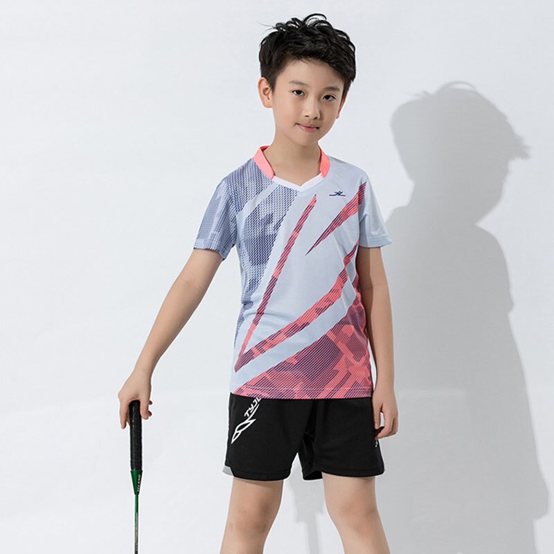 Seje drenge badmintonsæt , hurtigtørrende børne tennisdragt , børne badminton skjorte , bordtennis t-shirts grå 2xs-3xl
