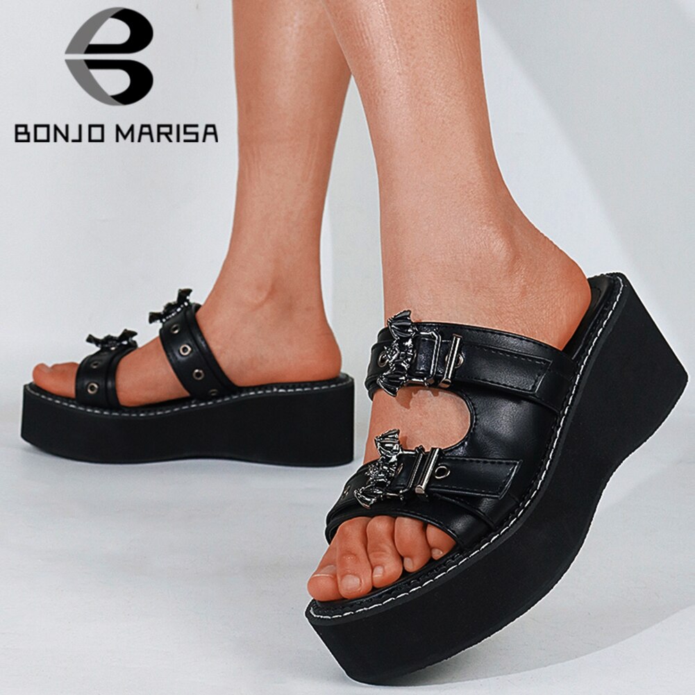 Platform Bat Gesp Slip Op Goth Open Teen Platform Zomer Vrouwen Sandalen Wiggen Gesp Leisure Casual Goth slippers