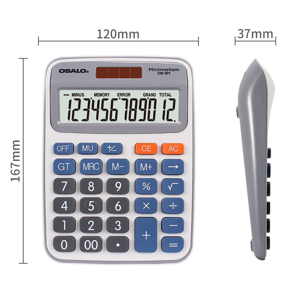 Desktop Office Calculator Os-2m Solar Dual Power Supply Listing 12-digit Display Plastic Calculator