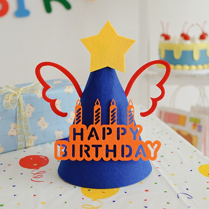 Chapeau d'anniversaire pour enfants, joli chapeau avec nœud en feutre, pour bébé de 100 jours, décoration de fête, accessoires Photo: 01