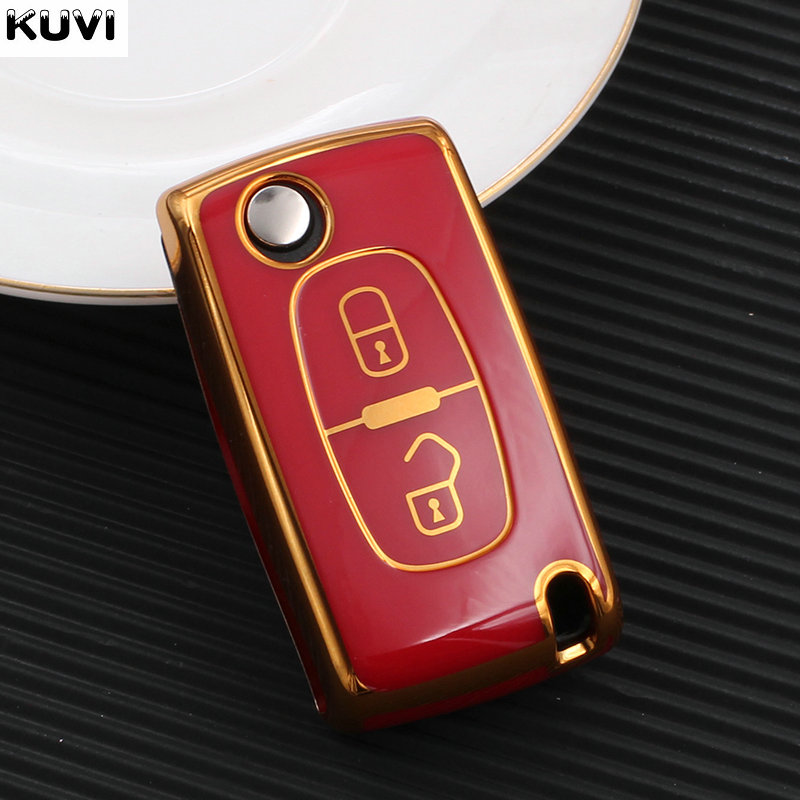 TPU Car Key Fob Case Cover Protector For Peugeot 107 206 207 307 308 406 For Citroen Xsara Picasso C2 C3 C4 C5 C6 C8 Bag: 2 button red