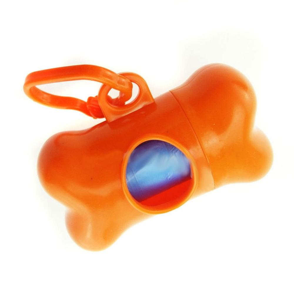 Kæledyr hunde affaldspose til bortskaffelse af poop tunge med gåsnor knogle dispenser snor klip anti bug duftende: Orange