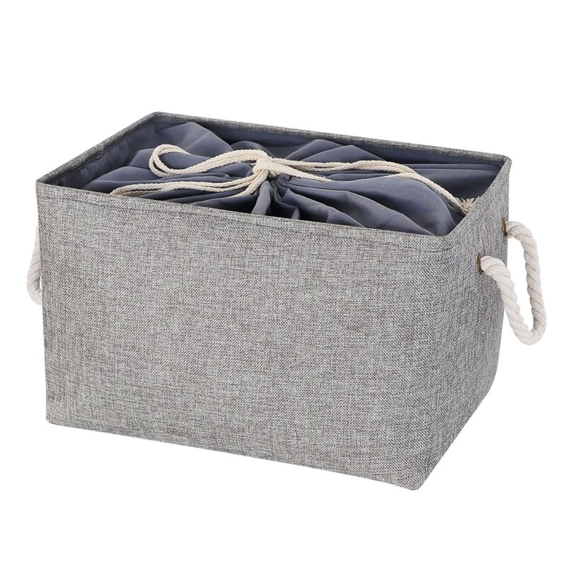 Folding Storage Basket Foldable Linen Storage Box Bins Drawstring Organizer Clothes Laundry Closet Toys Organize Holder: Dark Gray