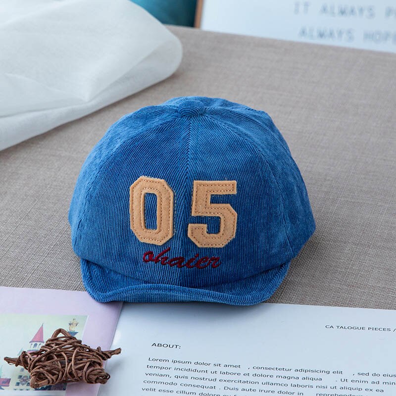 Baby Boy Baseball Cap Corduroy Borduurwerk Brief Nummer Baby Cap Herfst Winter Casual Verstelbare Kids Hoed: Blue