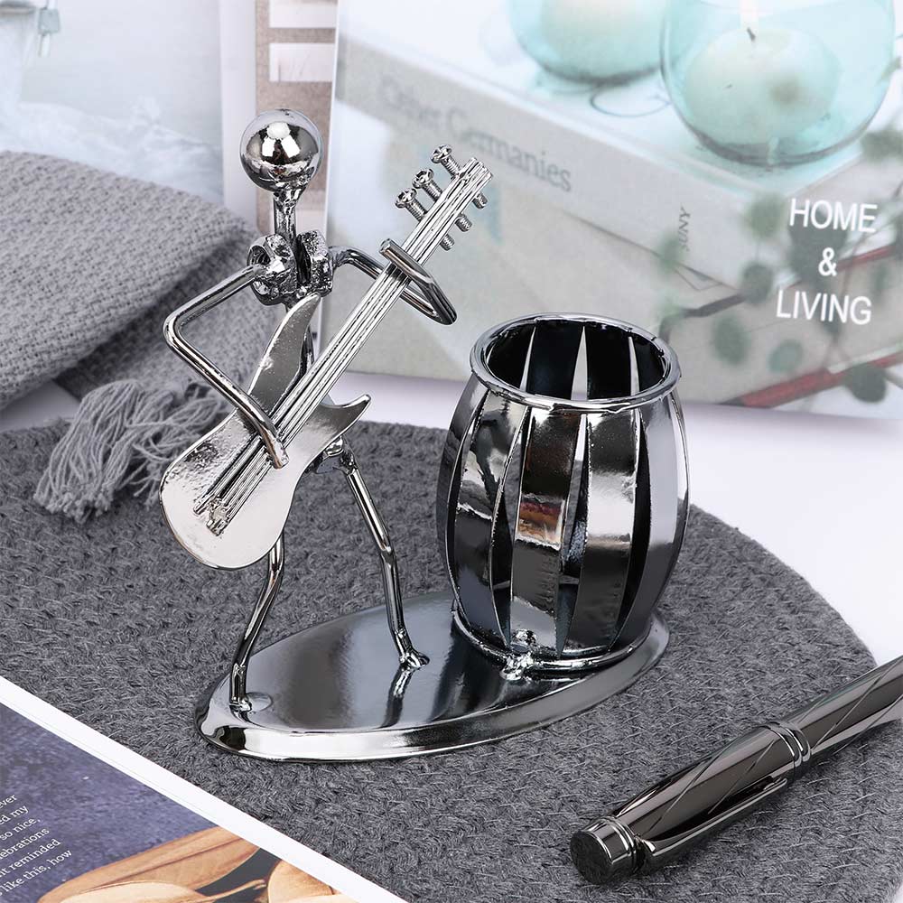 Novelty Instrument Guitar Pen Holder Metal Desk Tidy Pencil Pot Organization School Supplies Office Accessories
